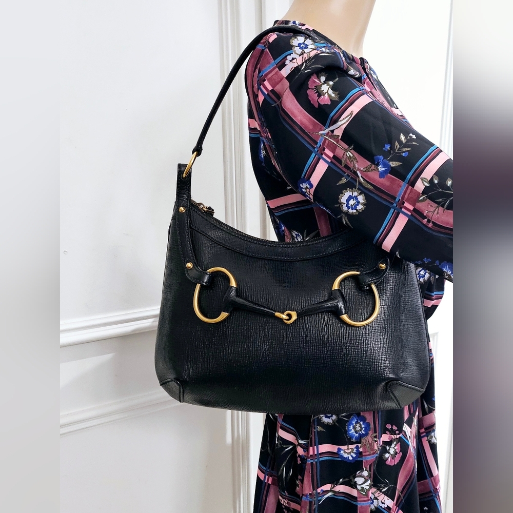 Gucci Horsebit Black Leather Shoulder Bag - Picture 2 of 11